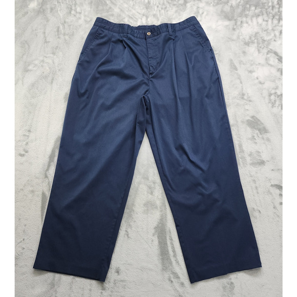TravelSmith Pants Mens 44 Blue Elastic Waist Pleated Straight Leg Pockets Office - Picture 1 of 11